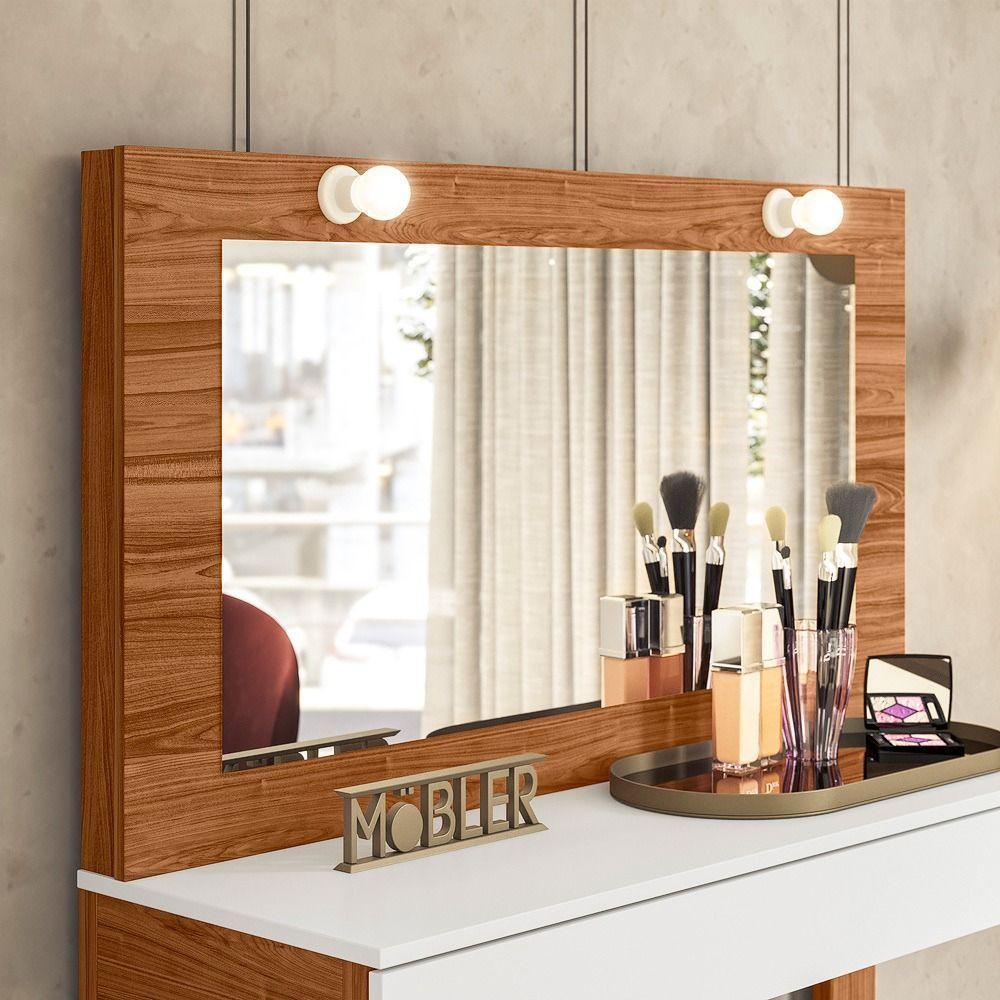 Penteadeira Camarim Escrivaninha Com Espelho Gala Branco Fosco-cinamomo Mel - Mabe Magazine - 2