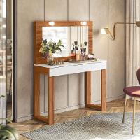 Penteadeira Camarim Escrivaninha Com Espelho Gala Branco Fosco-cinamomo Mel - Mabe Magazine - 1