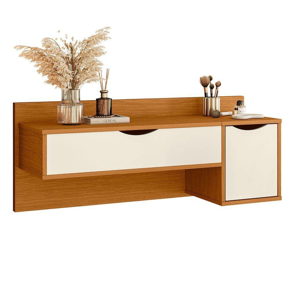 Penteadeira Camarim Suspensa Com Espelho E Nichos Make Cinamomo/off White - 1