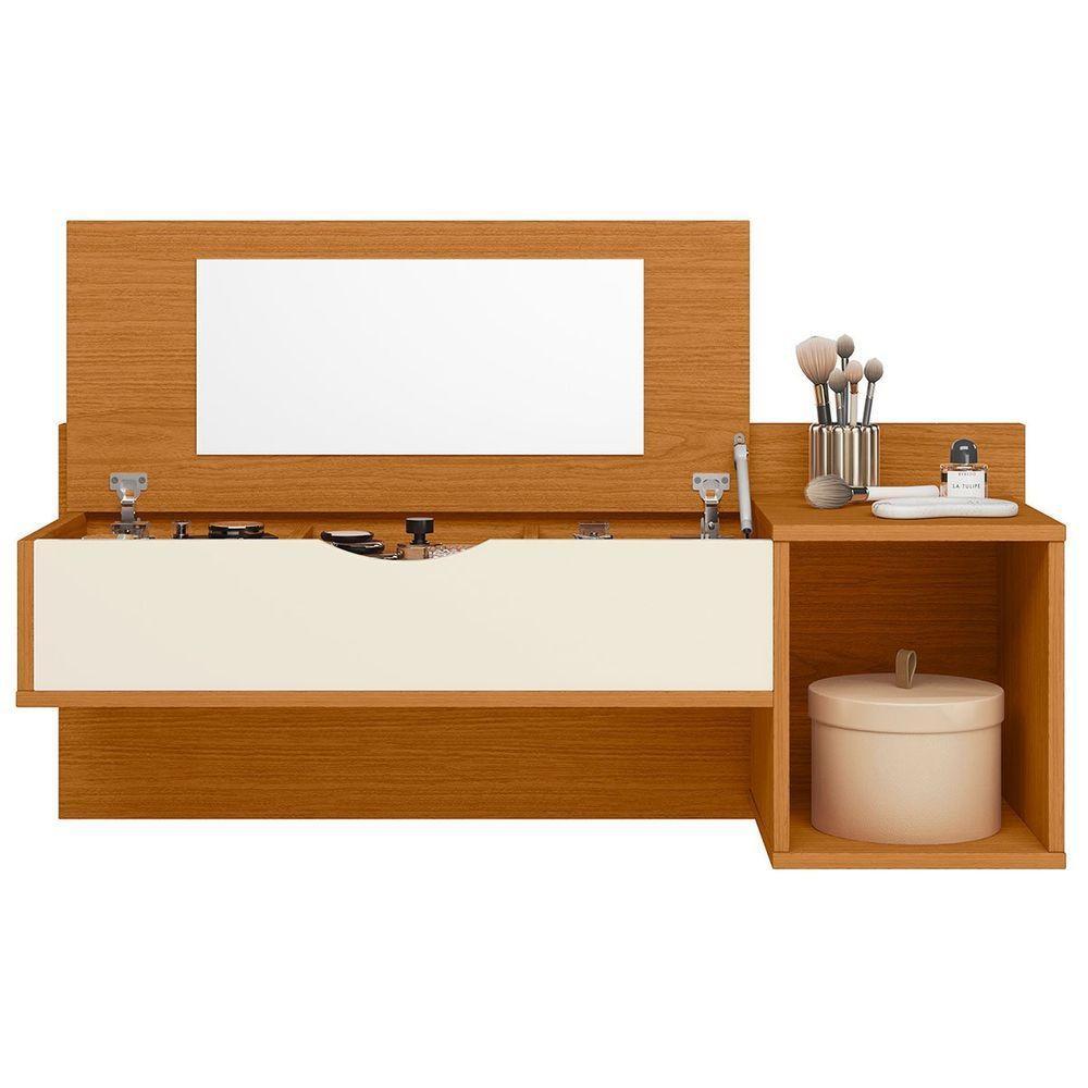 Penteadeira Camarim Suspensa Com Espelho E Nichos Make Cinamomo/off White - 2