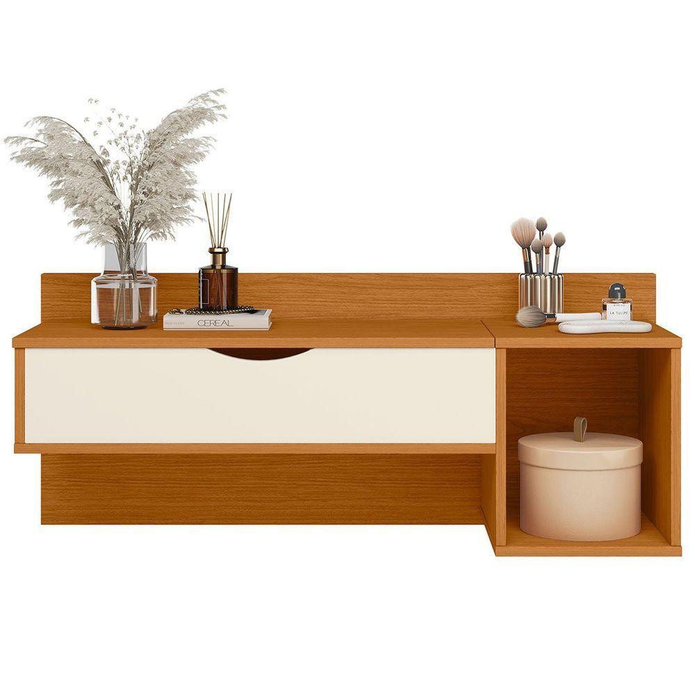 Penteadeira Camarim Suspensa Com Espelho E Nichos Make Cinamomo/off White - 7