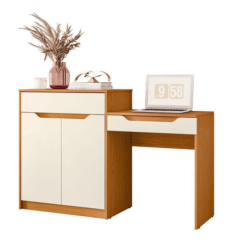 Penteadeira Escrivaninha Com Espelho 2 Portas 1 Gaveta Theo Cinamomo/off White - 2