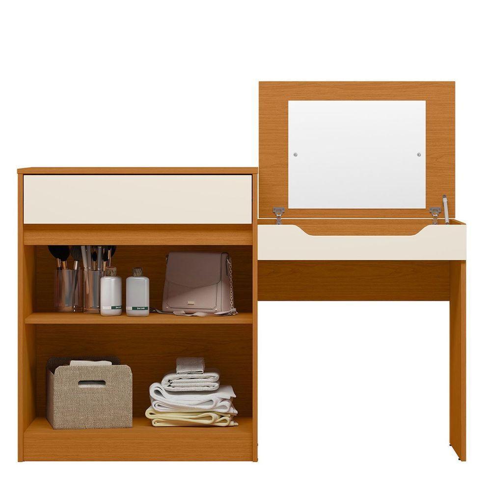 Penteadeira Escrivaninha Com Espelho 2 Portas 1 Gaveta Theo Cinamomo/off White - 3
