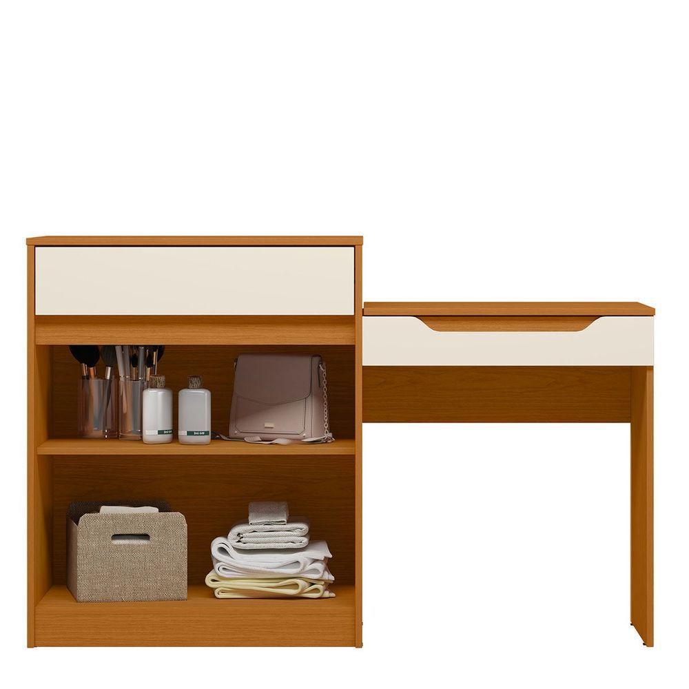 Penteadeira Escrivaninha Com Espelho 2 Portas 1 Gaveta Theo Cinamomo/off White - 4