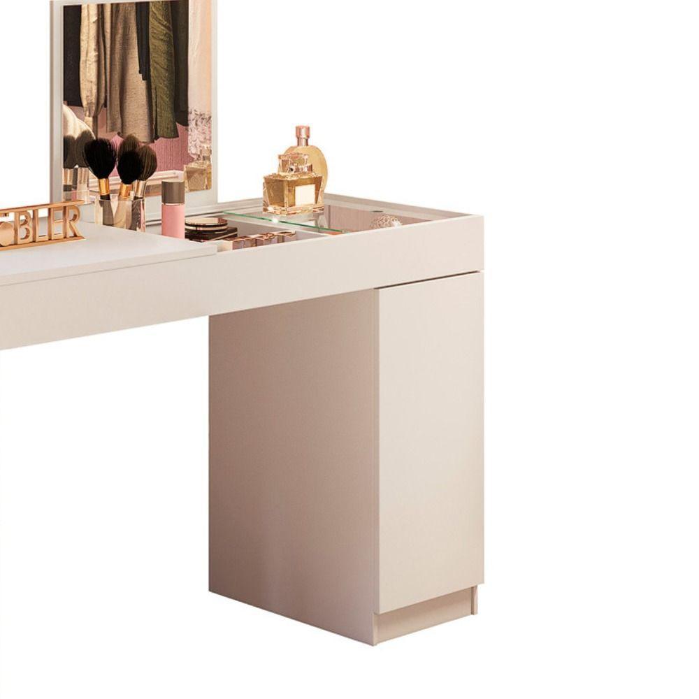 Escrivaninha Penteadeira Camarim Mesa De Maquiagem Com Espelho Love Branco-cinamomo Mel - Mabe Magazine - 4