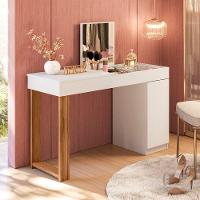 Escrivaninha Penteadeira Camarim Mesa De Maquiagem Com Espelho Love Branco-cinamomo Mel - Mabe Magazine - 1