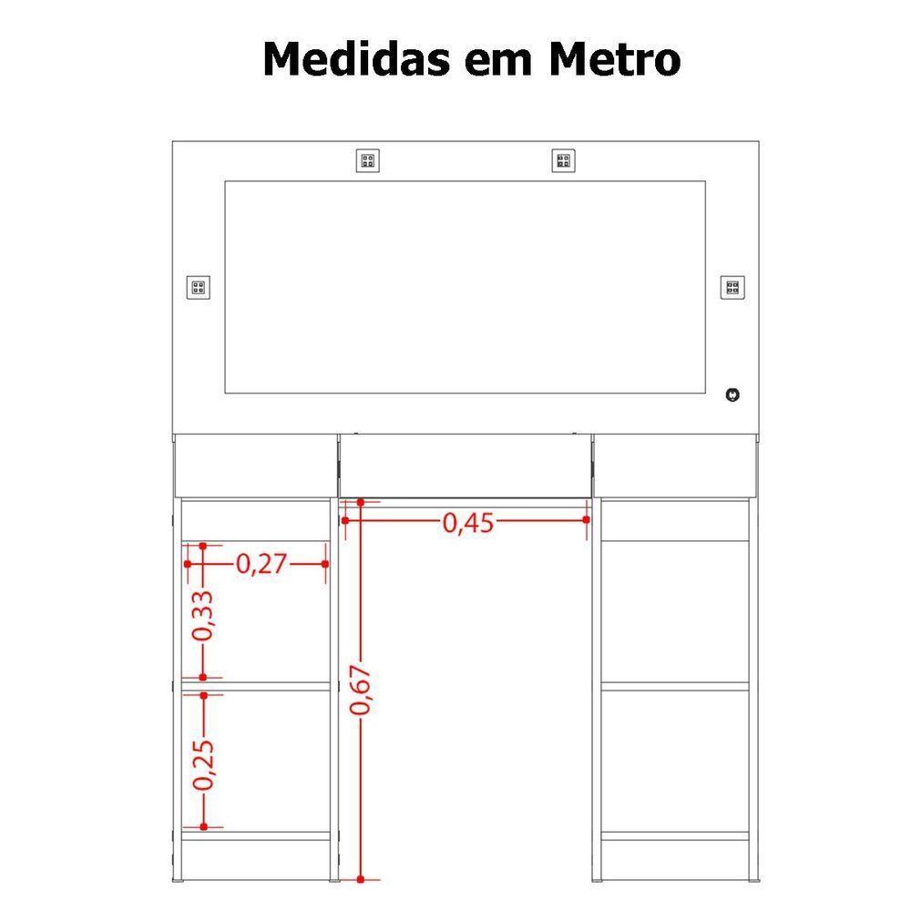 Penteadeira Camarim Porta Joias 3 Gavetas 2 Portas Princess Cinamomo/off White - 4