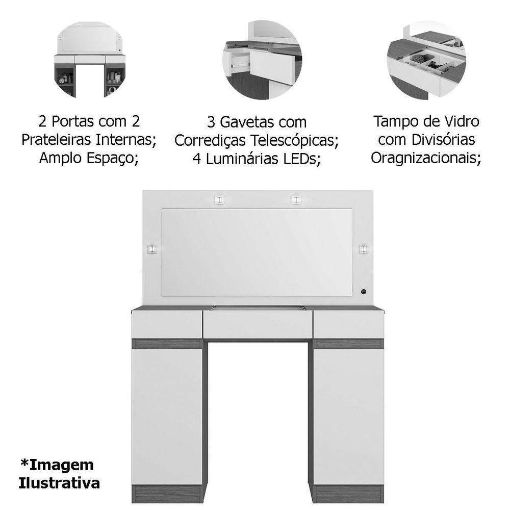 Penteadeira Camarim Porta Joias 3 Gavetas 2 Portas Princess Cinamomo/off White - 5