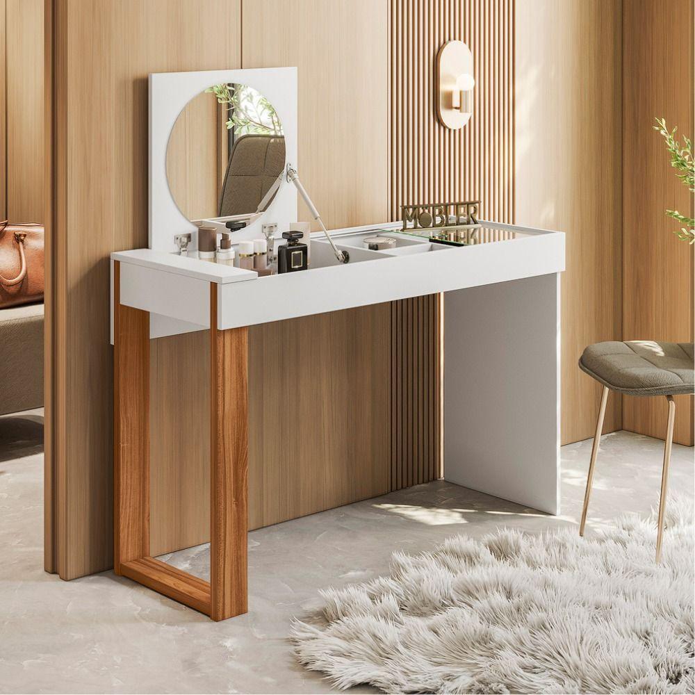 Penteadeira Camarim Escrivaninha Com Espelho Play Branco Fosco-cinamomo Mel - Mabe Magazine - 1