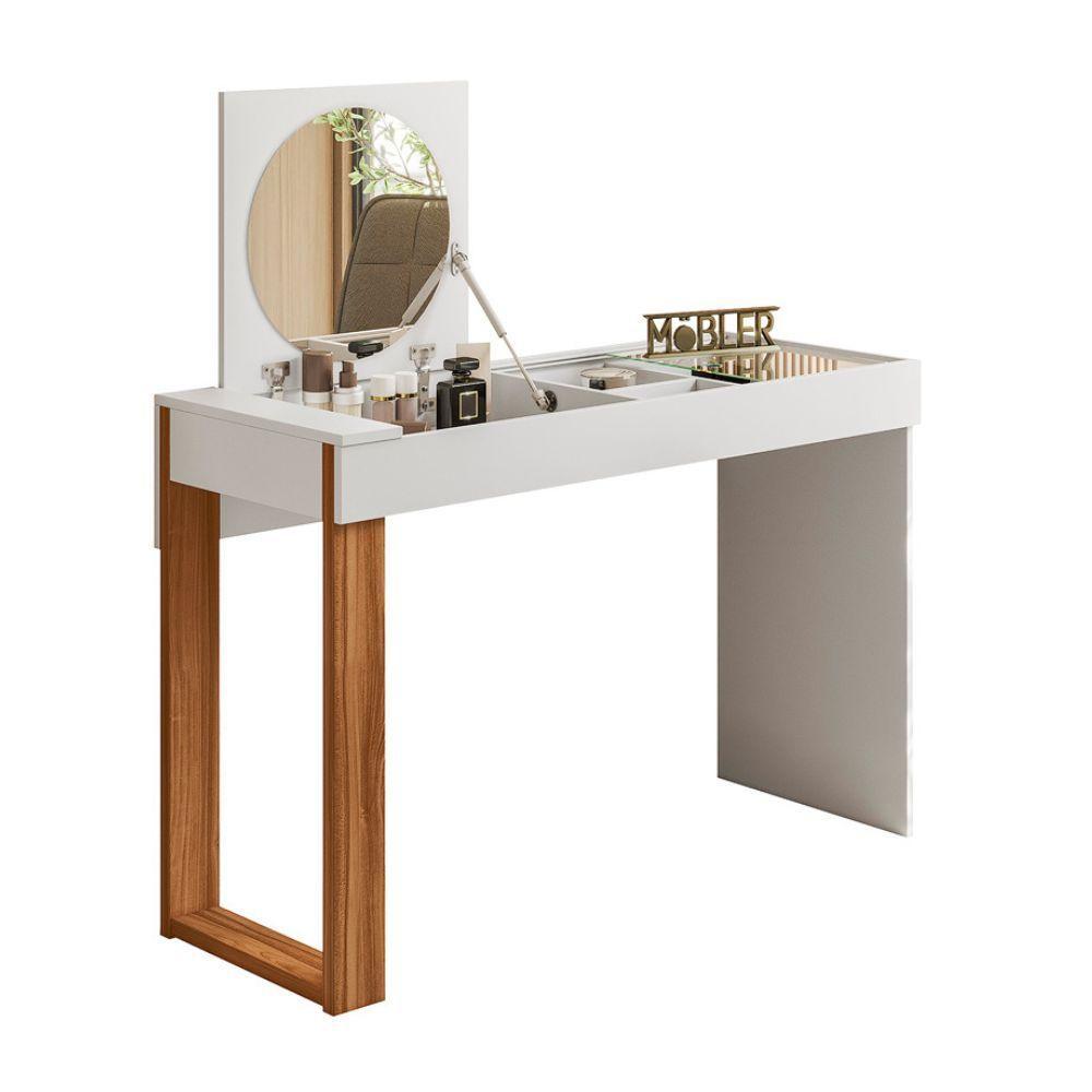 Penteadeira Camarim Escrivaninha Com Espelho Play Branco Fosco-cinamomo Mel - Mabe Magazine - 4