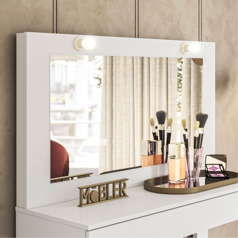 Penteadeira Camarim Escrivaninha Com Espelho Gala Branco Fosco - Mabe Magazine - 3