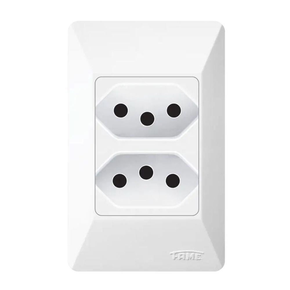 2 Tomadas 2p+t 10a Distanciadas Sistema Externo Fame 1047 Branco 220V - 1
