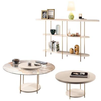 Conjunto Decorativo Aparador E 2 Mesas De Centro Walker Tampo Mdf/vidro Off White G26 - Gran Belo