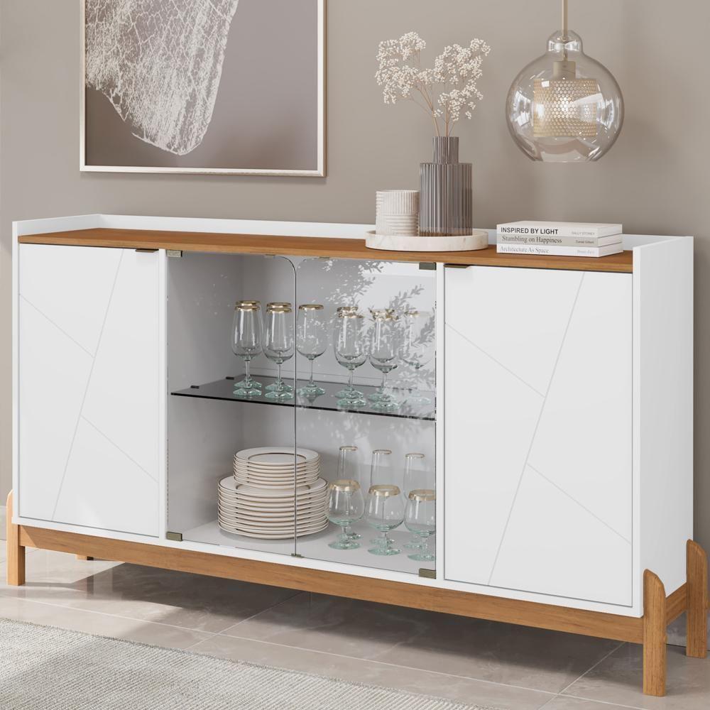 Balcao Buffet 50528 Porta De Vidro 168cm Branco Cedro Dcasa Branco Cedro - 2