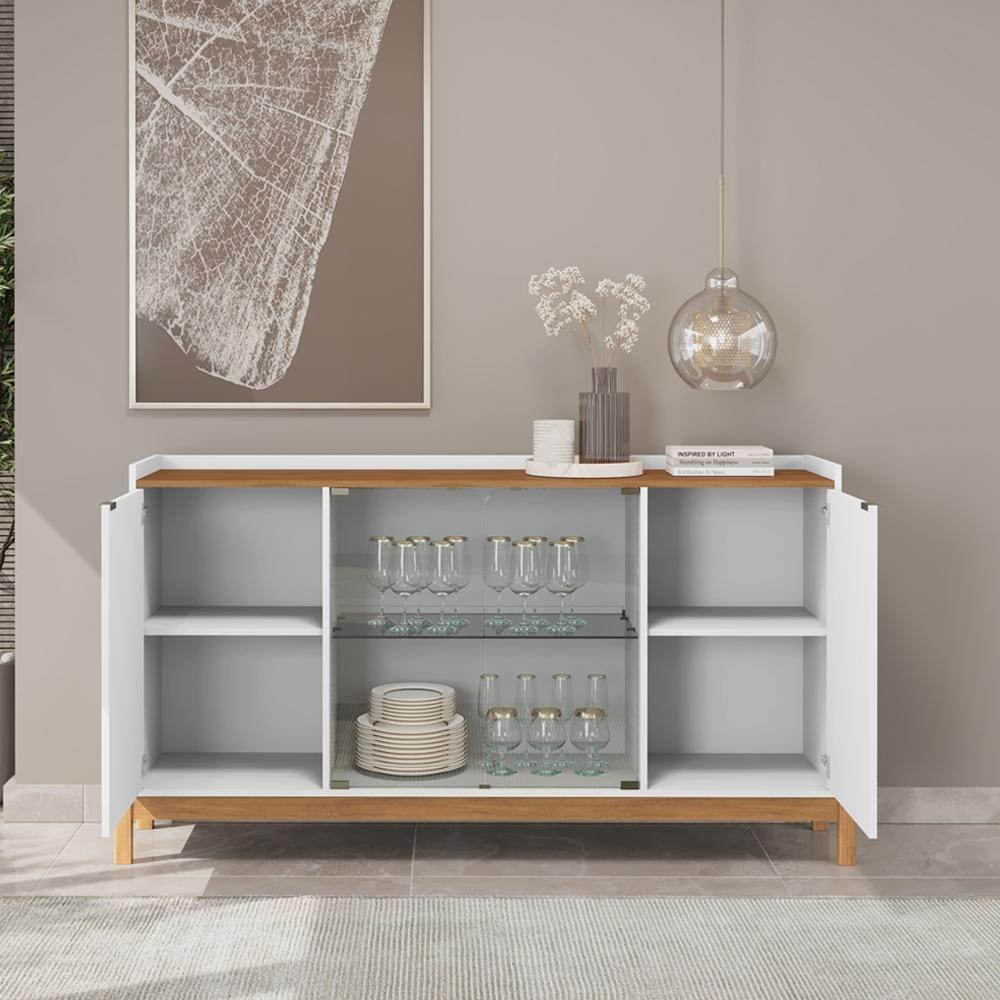 Balcao Buffet 50528 Porta De Vidro 168cm Branco Cedro Dcasa Branco Cedro - 9