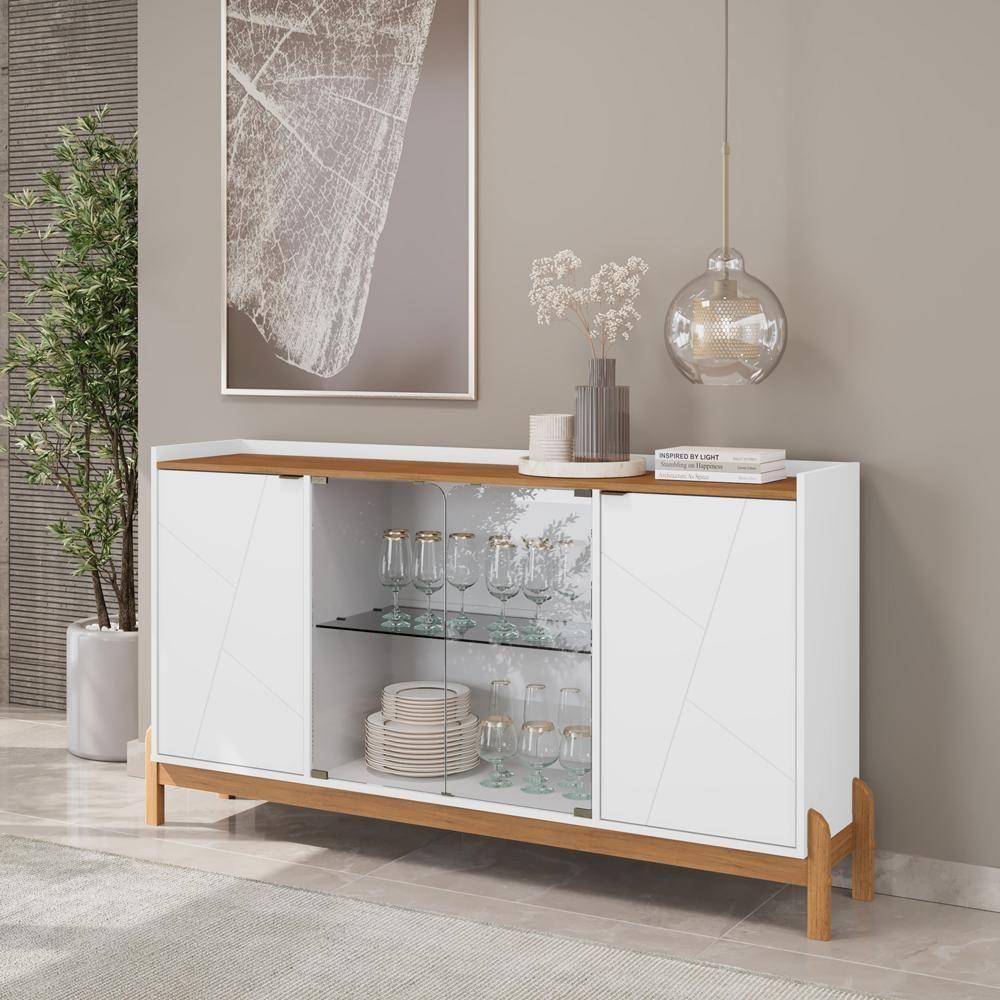 Balcao Buffet 50528 Porta De Vidro 168cm Branco Cedro Dcasa Branco Cedro - 10