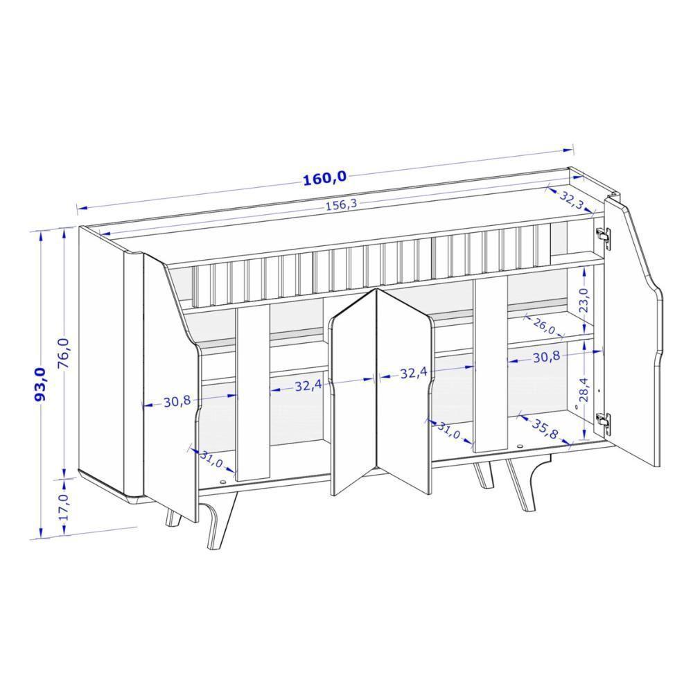 Aparador Buffet Com 4 Portas Retrô 160cm Multimóveis Cr50105 Off White Naturalle - 4