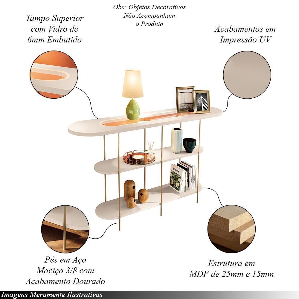 Conjunto Decorativo Aparador E Mesa De Centro Walker Pés De Aço Tampo Mdf Off White G26 - Gran Belo - 8