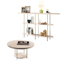 Conjunto Decorativo Aparador E Mesa De Centro Walker Pés De Aço Tampo Mdf Off White G26 - Gran Belo - 1