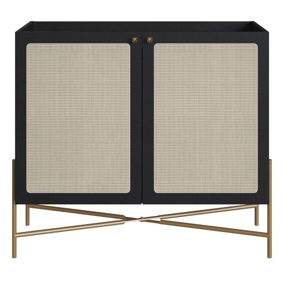 Balcão Bar Buffet 2 Portas Oslo Artesano 93 Cm (larg) Mdp Nero Palha Sintética Bege Pé Metal Dourado - 5