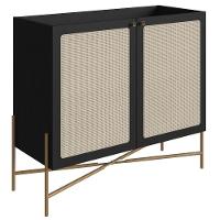 Balcão Bar Buffet 2 Portas Oslo Artesano 93 Cm (larg) Mdp Nero Palha Sintética Bege Pé Metal Dourado - 1