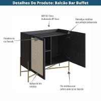 Balcão Bar Buffet 2 Portas Oslo Artesano 93 Cm (larg) Mdp Nero Palha Sintética Bege Pé Metal Dourado - 2