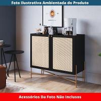 Balcão Bar Buffet 2 Portas Oslo Artesano 93 Cm (larg) Mdp Nero Palha Sintética Bege Pé Metal Dourado - 3