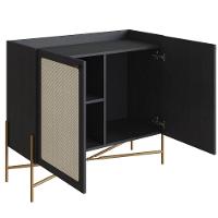Balcão Bar Buffet 2 Portas Oslo Artesano 93 Cm (larg) Mdp Nero Palha Sintética Bege Pé Metal Dourado - 6