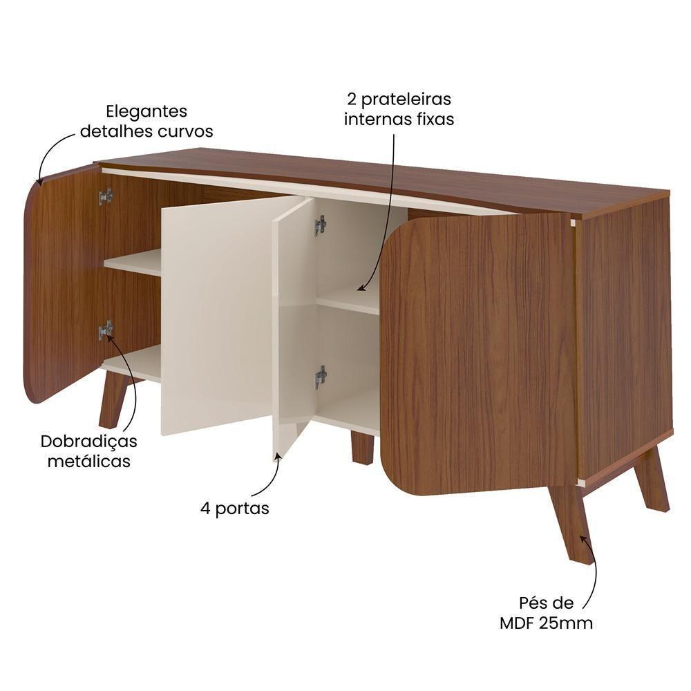 Buffet 4 Portas Sala De Jantar 160 Cm 4506 Cedro Off White Arly Cedro Off White - 7