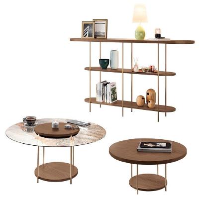 Conjunto Decorativo Aparador E 2 Mesas De Centro Walker Tampo Mdf/vidro Castanho G26 - Gran Belo