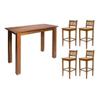 Conjunto Decorativo Aparador 2,00m Com 4 Banquetas Bh Para Hall De Apartamento Em Madeira Maciça - N - Bege - 1