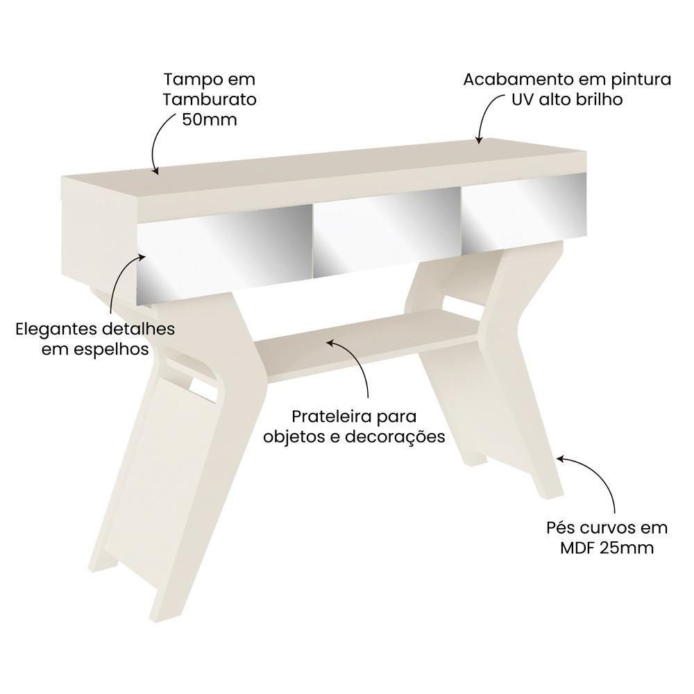 Aparador Sala Estar Com Espelhos 120 Cm 4149 Off White Arly - 7