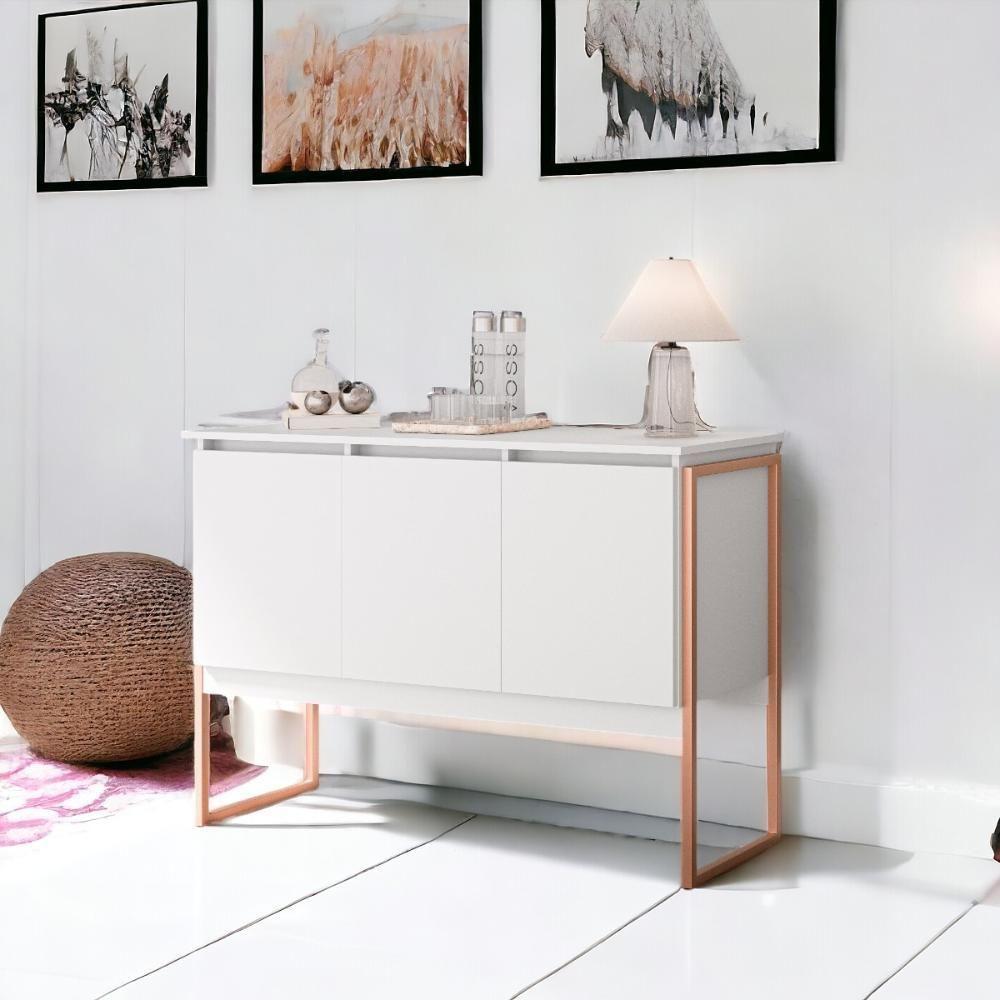 Buffet 3 Portas Sala De Estar Berlim Branco Cobre - 1