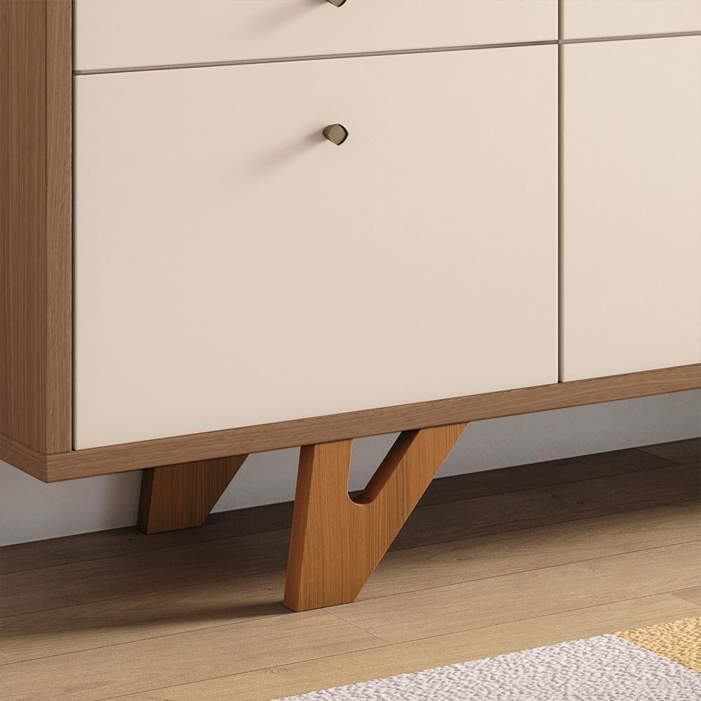 Buffet Aparador Noeli Com Bandeja Lateral Mdp/mdf Pés Em Madeira Castanho/off White G26 - Gran Belo - 6