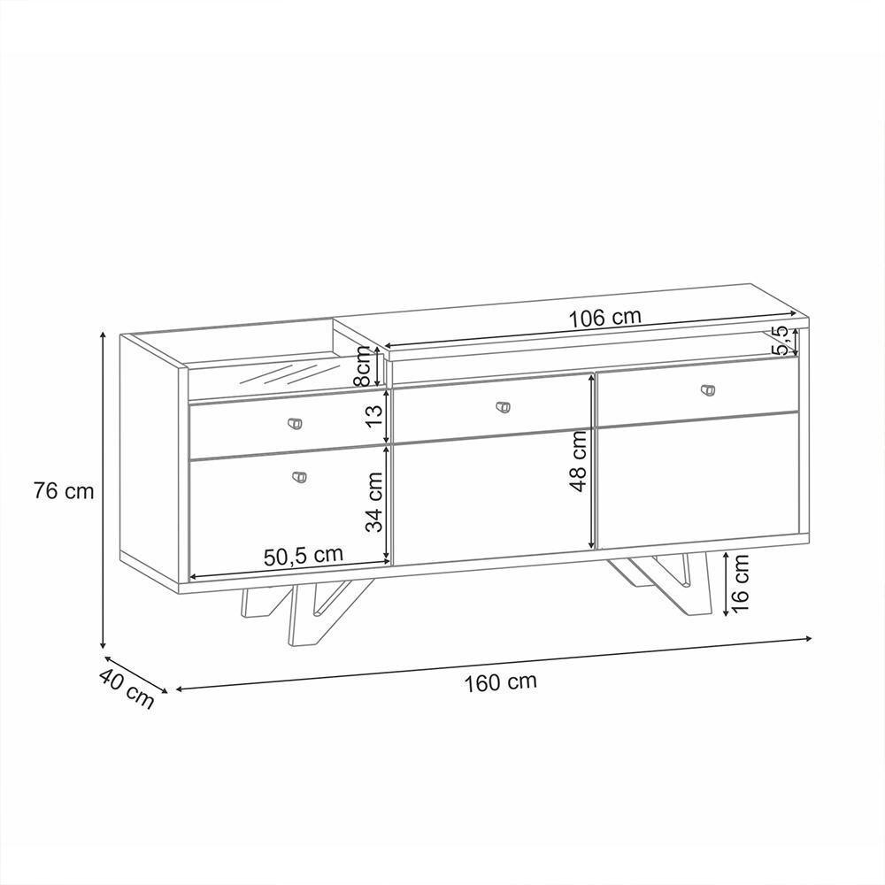 Buffet Aparador Noeli Com Bandeja Lateral Mdp/mdf Pés Em Madeira Castanho/off White G26 - Gran Belo - 8