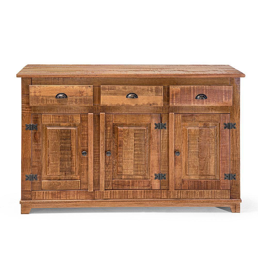 Armário Rústico Decorativo Em Madeira Maciça 3 Portas 3 Gavetas - Natural - Bege - 1