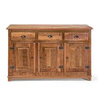 Armário Rústico Decorativo Em Madeira Maciça 3 Portas 3 Gavetas - Natural - Bege - 1