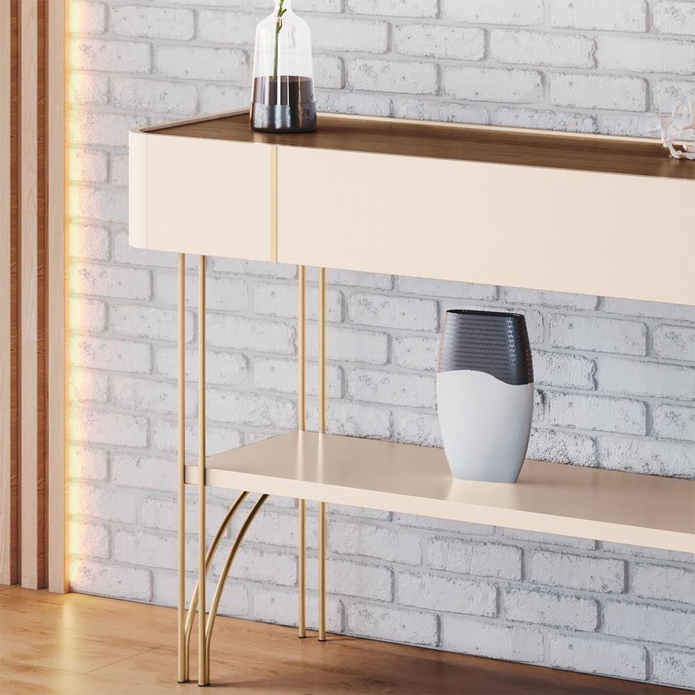 Conjunto Aparador Decorativo Mdp/mdf E Mesa De Centro Rennes Off White/castanho G26 - Gran Belo - 2