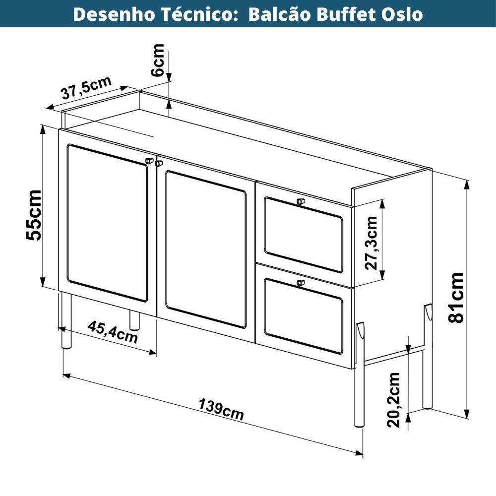 Balcão Buffet 2 Portas Oslo Artesano 139 Cm (largura) Mdp Hanover Palha Sintética Bege Pé Madeira - 7