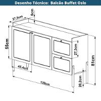 Balcão Buffet 2 Portas Oslo Artesano 139 Cm (largura) Mdp Hanover Palha Sintética Bege Pé Madeira - 7