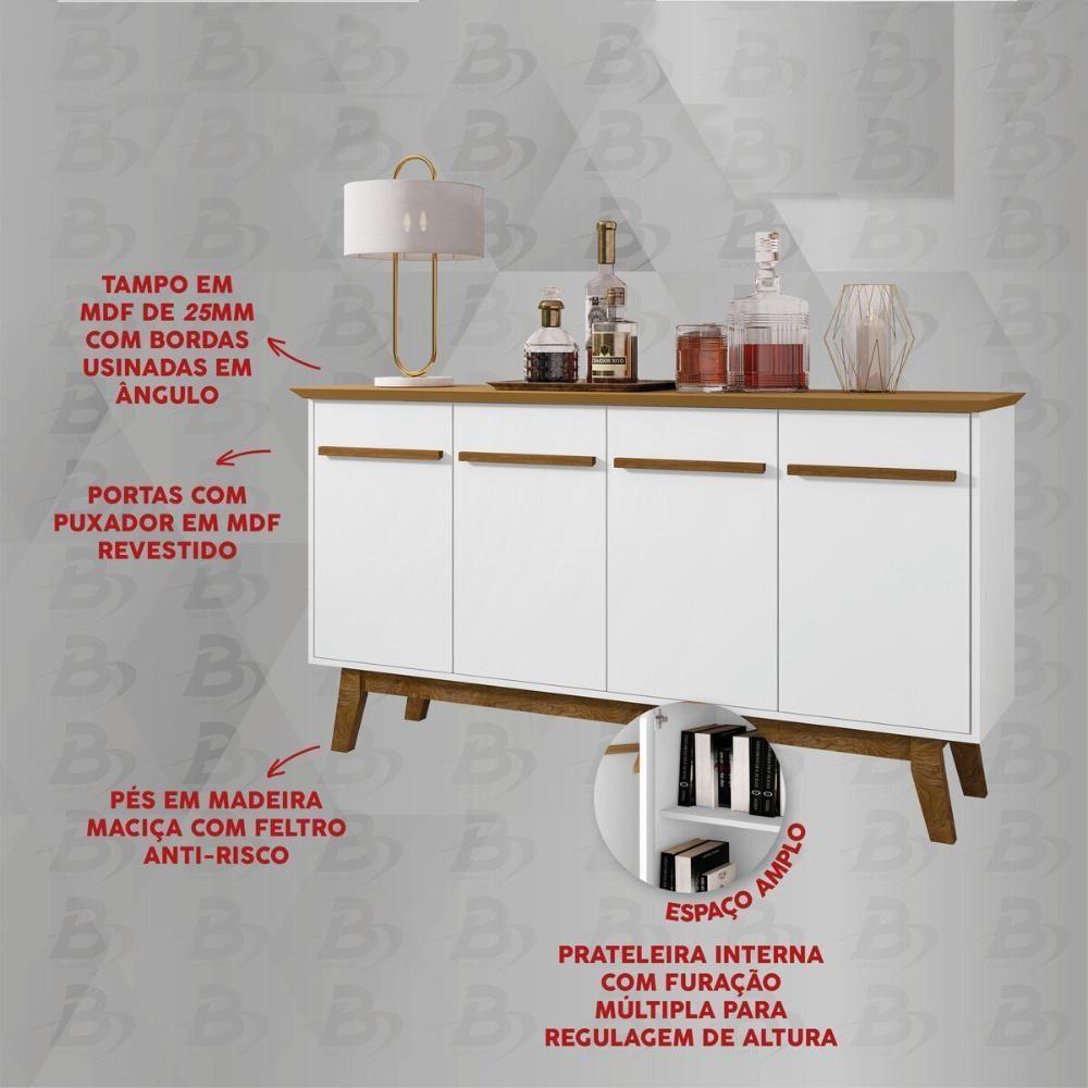 Aparador Buffet Com 4 Portas Retrô 160cm Multimóveis Cr50103 Cinamomo Branco - 5