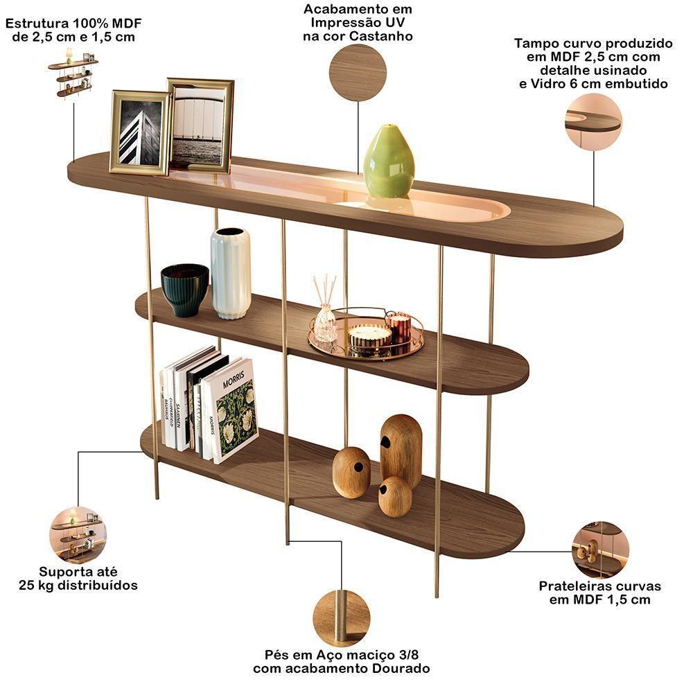 Kit Aparador Para Sala Friesen Com 02 Mesas De Centro Redonda Allure B01 Castanho - Lyam Decor - 4