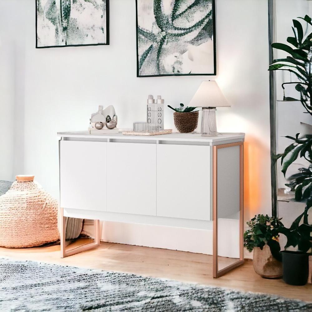 Buffet 3 Portas Estilo Industrial Amsterdã Branco Cobre - 1