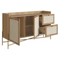 Balcão Buffet 2 Portas Oslo Artesano 139 Cm (larg) Mdp Hanover Palha Sintética Bege Pé Metal Dourado - 2