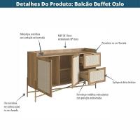 Balcão Buffet 2 Portas Oslo Artesano 139 Cm (larg) Mdp Hanover Palha Sintética Bege Pé Metal Dourado - 3