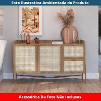 Balcão Buffet 2 Portas Oslo Artesano 139 Cm (larg) Mdp Hanover Palha Sintética Bege Pé Metal Dourado - 7