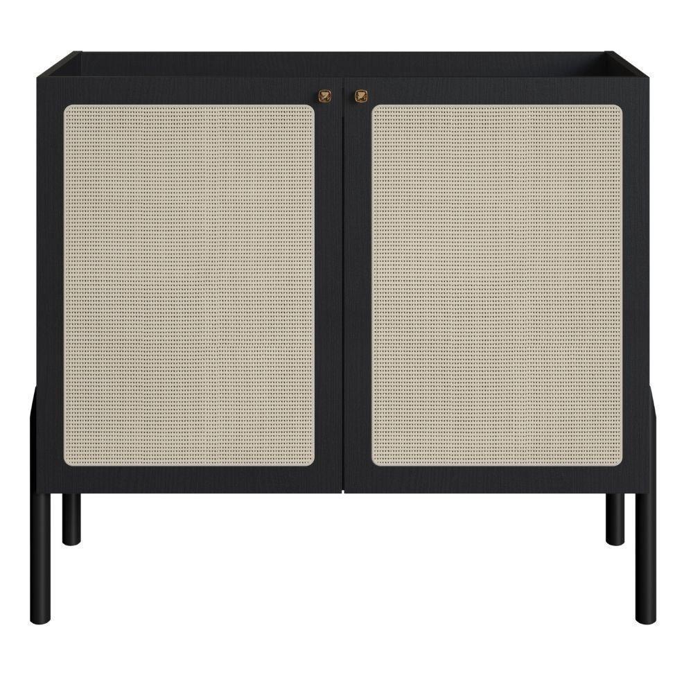 Balcão Bar Buffet 2 Portas Oslo Artesano 93 Cm (largura) Mdp Nero Palha Sintética Bege Pé Madeira - 2