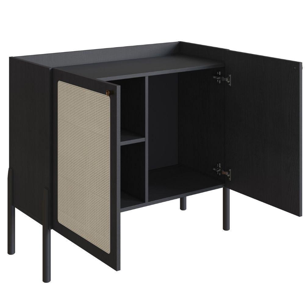 Balcão Bar Buffet 2 Portas Oslo Artesano 93 Cm (largura) Mdp Nero Palha Sintética Bege Pé Madeira - 3
