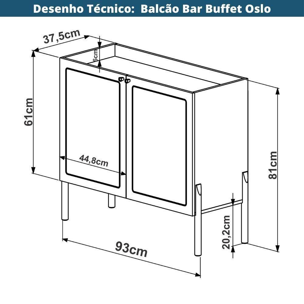 Balcão Bar Buffet 2 Portas Oslo Artesano 93 Cm (largura) Mdp Nero Palha Sintética Bege Pé Madeira - 7