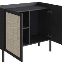 Balcão Bar Buffet 2 Portas Oslo Artesano 93 Cm (largura) Mdp Nero Palha Sintética Bege Pé Madeira